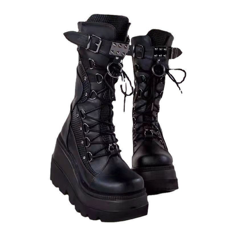 Womens White Goth Platform Boots alt
