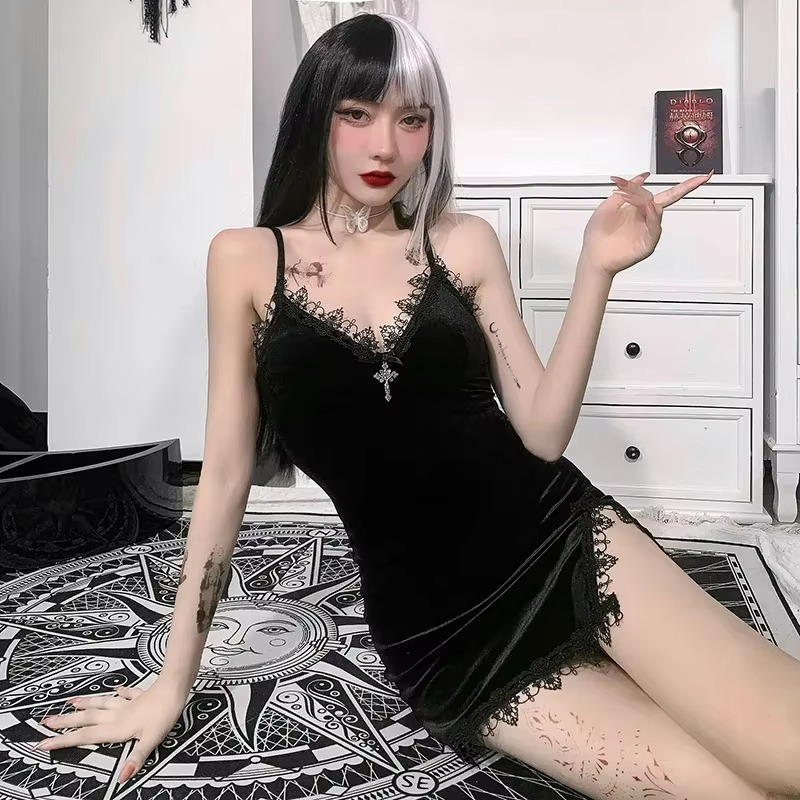 Alternative Black Dress - Lace Short Length