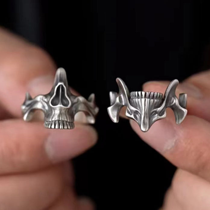 2 Pcs Skull Jaw Matching Ring Set