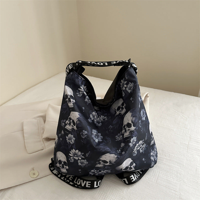 2 in 1 Convertible Floral Skull Pattern Backpack black