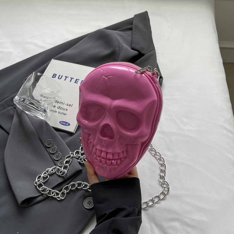 3D Skull Crossbody Bag Gothic Womens pink