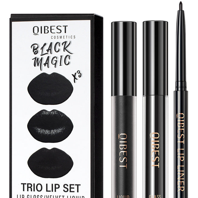 3 IN 1 Gothic Lip Set Black Lipstick Lip Gloss and Lip Liner