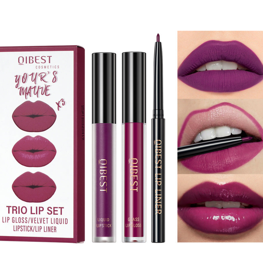 3 IN 1 Gothic Lip Set Purple Lipstick Lip Gloss and Lip Liner