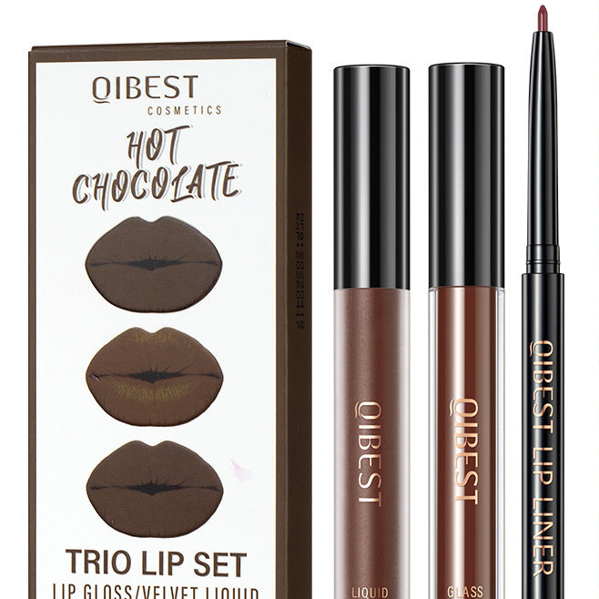 3 IN 1 Gothic Brown Lip Set Lipstick Lip Gloss and Lip Liner