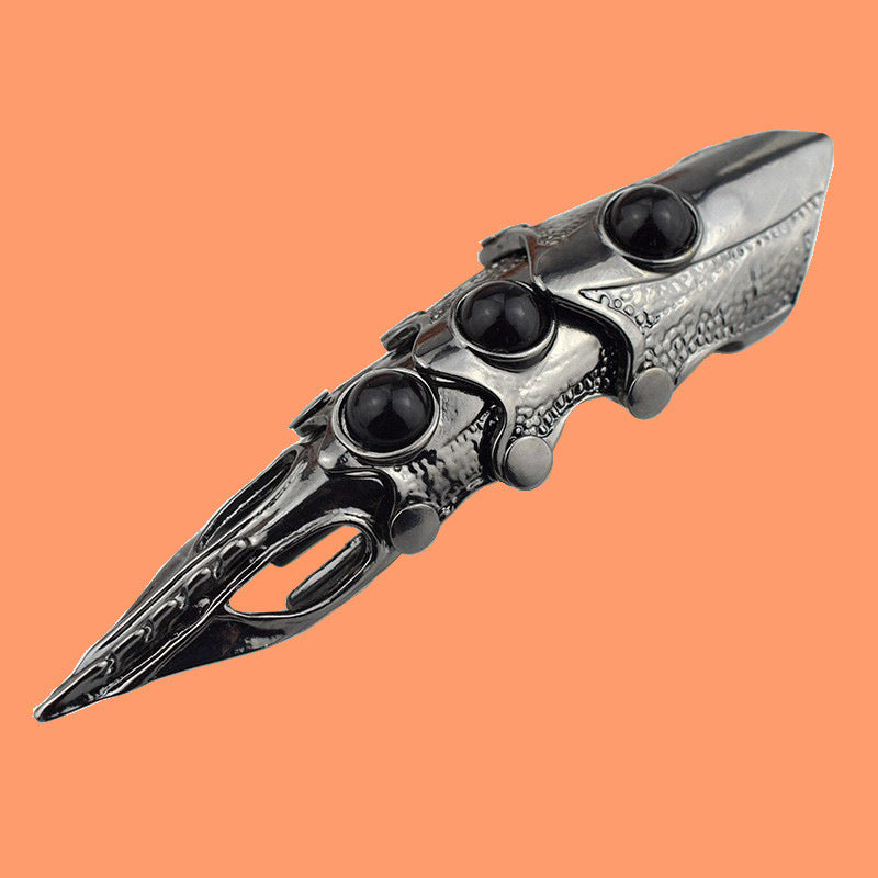 Long Claw Joint Armor Ring - Metallic Punk Nail Roleplay Ring