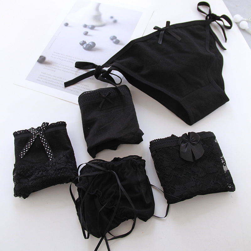 5 Pcs Black Goth Panties Set cute