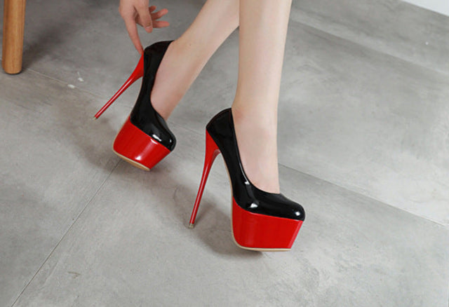 Black Goth Stiletto Heels Red Platform