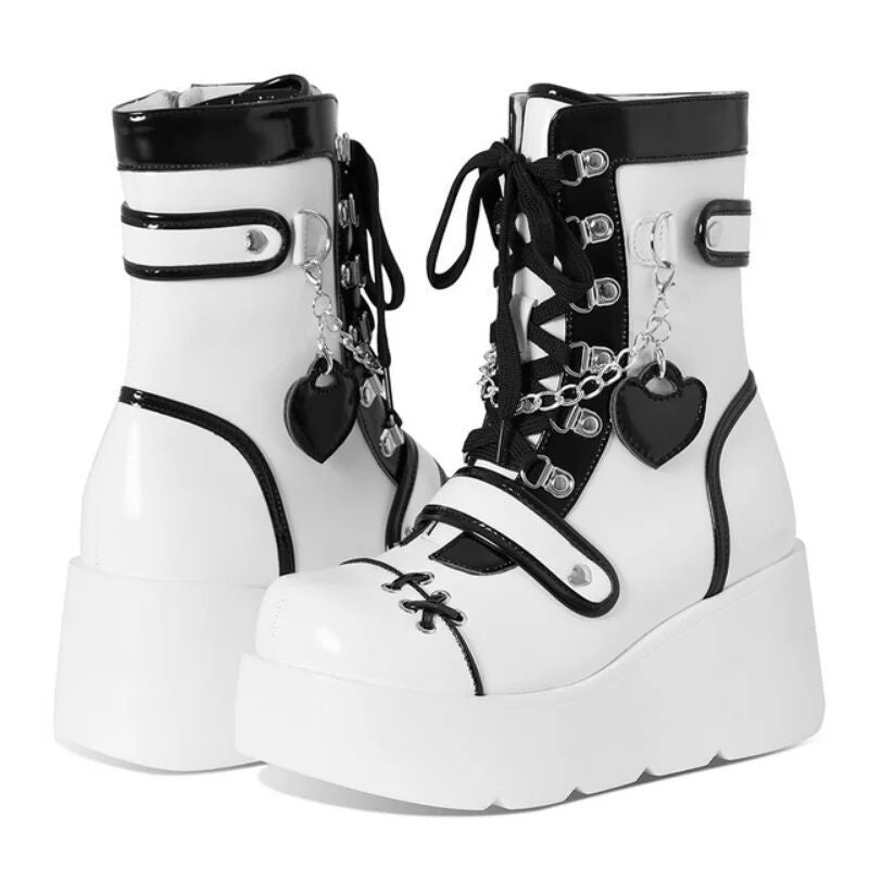 Goth Flat Platform Boots Black and White