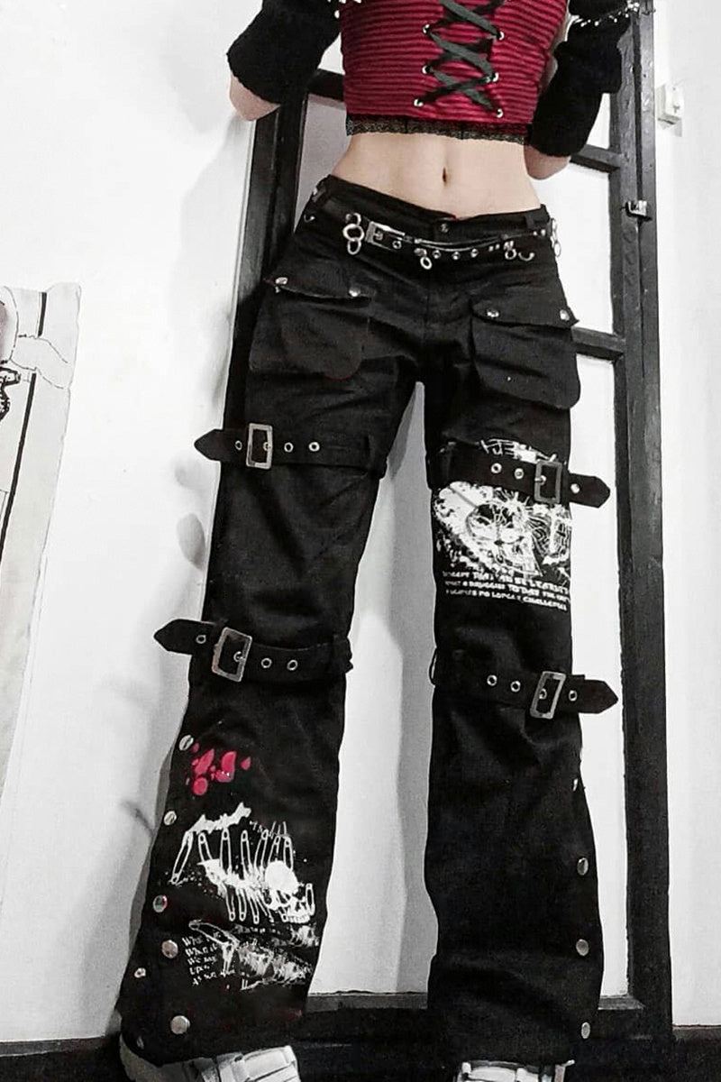 Multiple Buckle Punk Pants Womens
