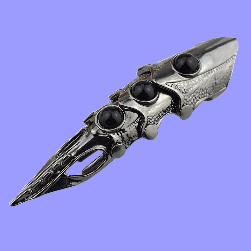 Long Claw Joint Armor Ring - Metallic Punk Nail Roleplay Ring