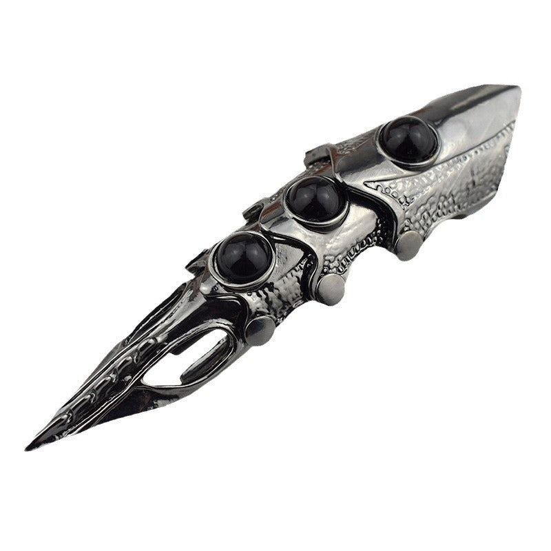 Long Claw Joint Armor Ring - Metallic Punk Nail Roleplay Ring