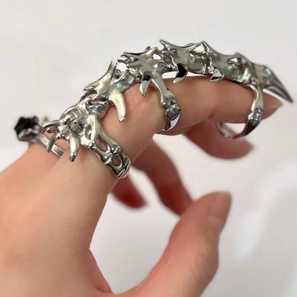 Gothic Cyberpunk Finger Spinal Bone Ring Womens
