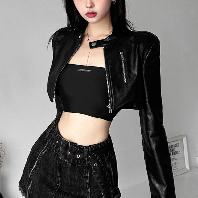 Alt Goth Crop short Leather Jacket