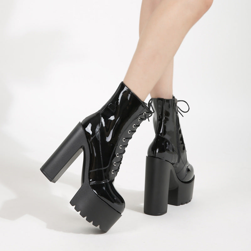 Alt Leather Lace Up High Heel Boots