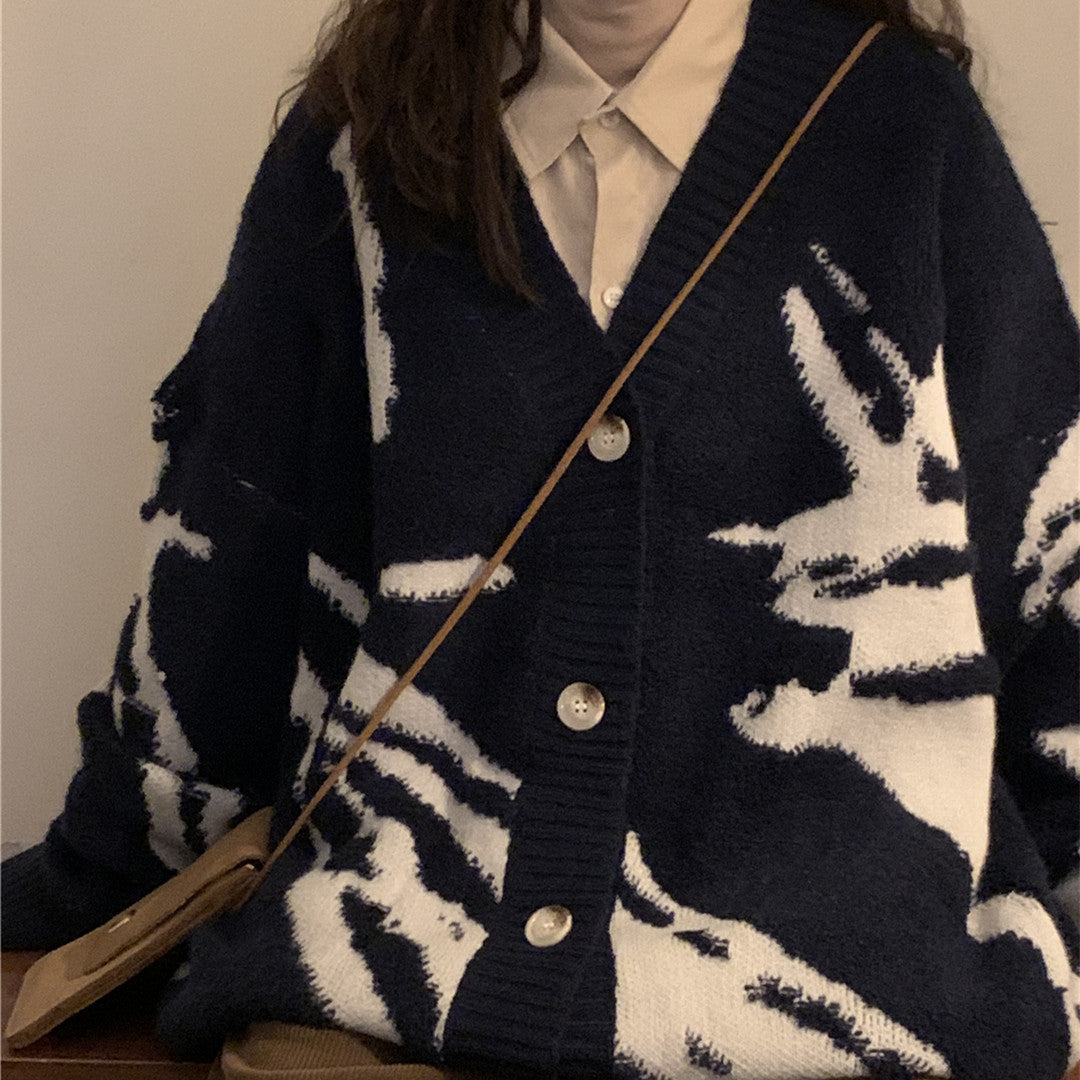Alternative Cardigan Sweater Black White Womens