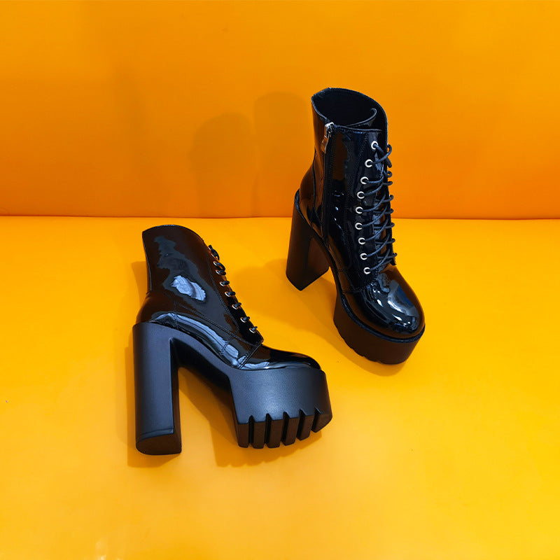 Alternative Leather Lace Up High Heel Boots