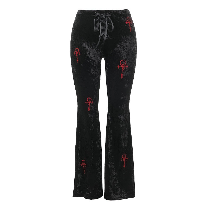 velvet Ankh Egyptian Symbol Pants for Women