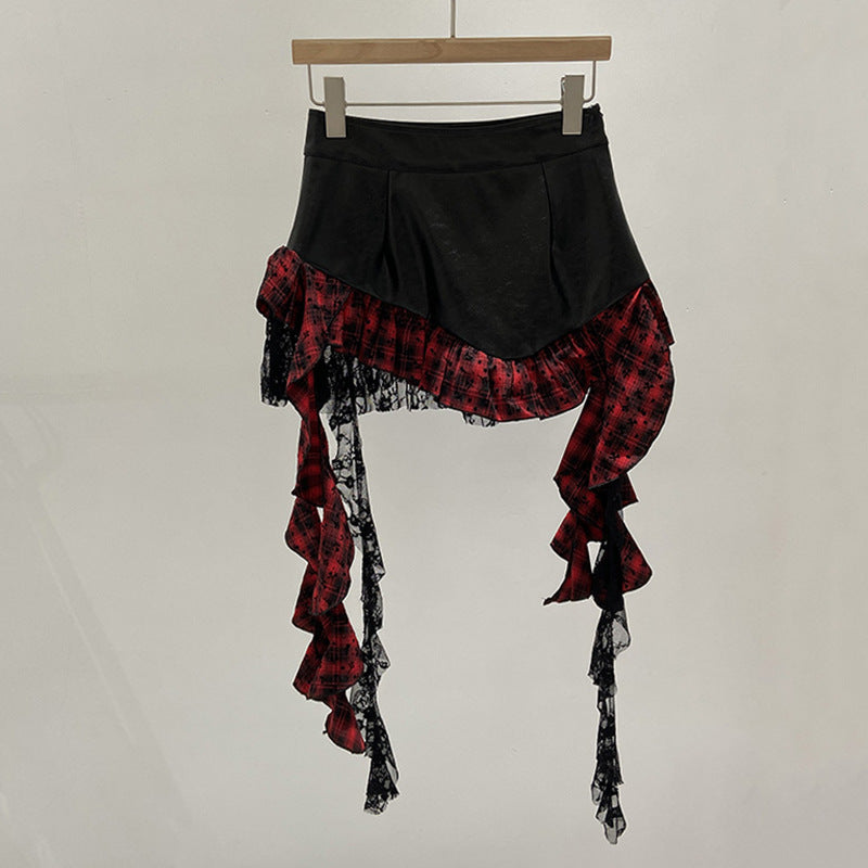 plaid ruffles Asymmetric Ruffled Alt Skirt