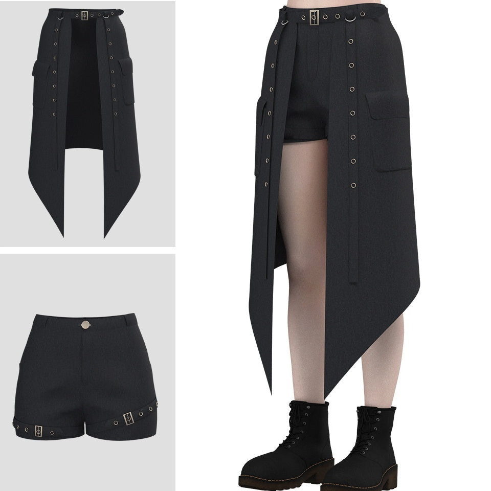 Asymmetric Shorts with Removable Skirt