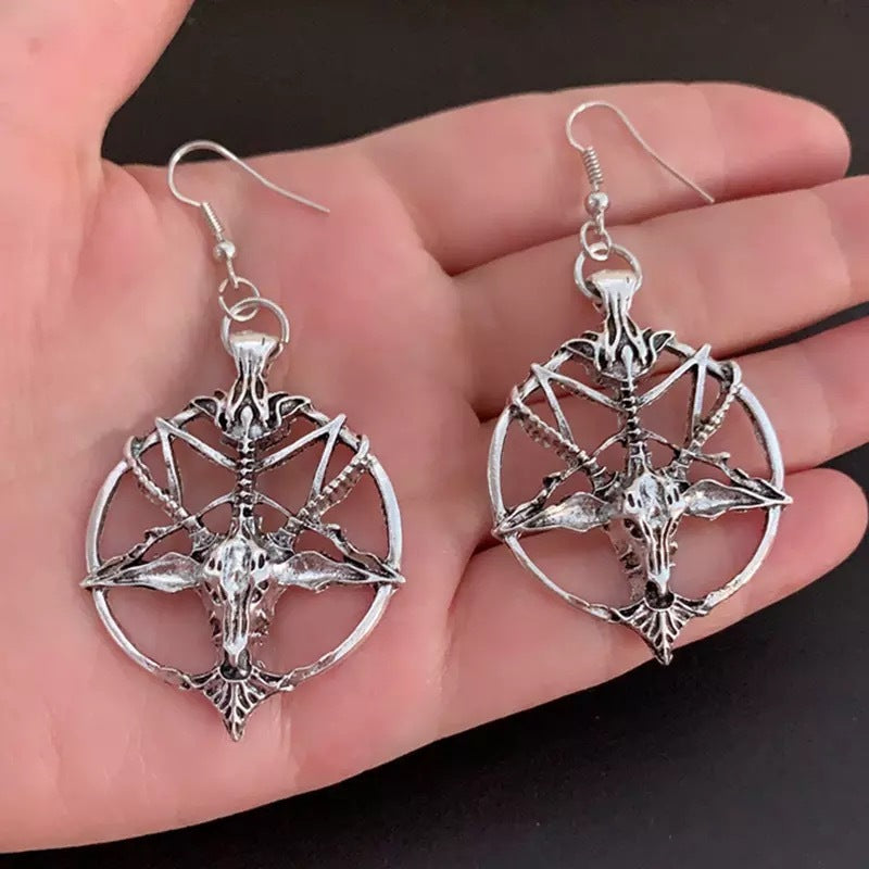 Baphomet Devil Sheep Pentagram Earrings