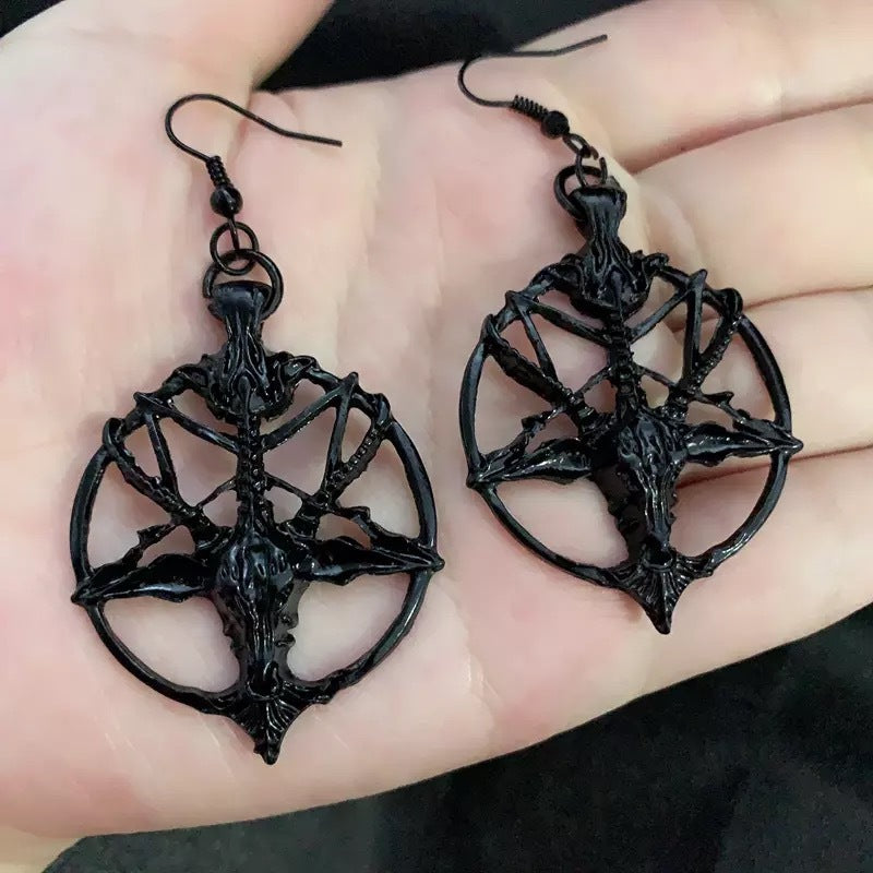 Baphomet Devil Sheep Pentagram Earrings womens