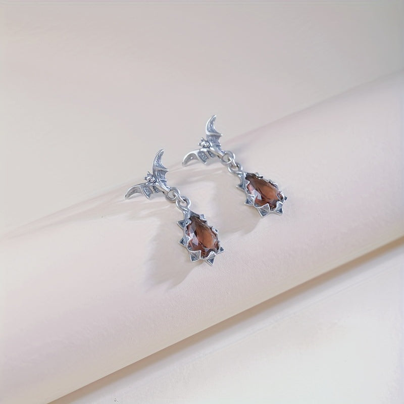 Bat Crystal Drop Earrings Womens