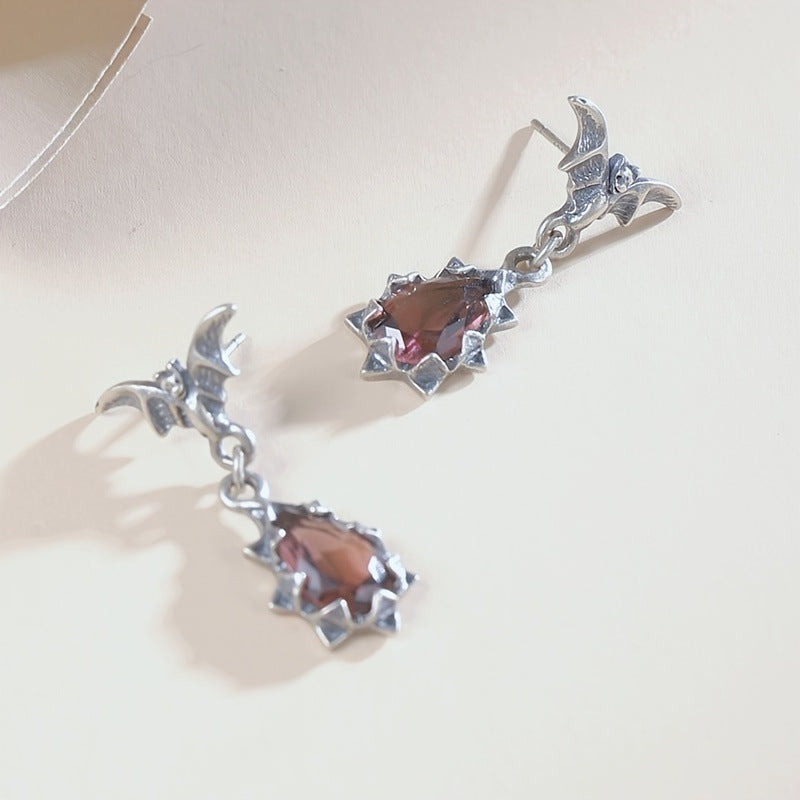 Bat Crystal Drop Earrings Womens
