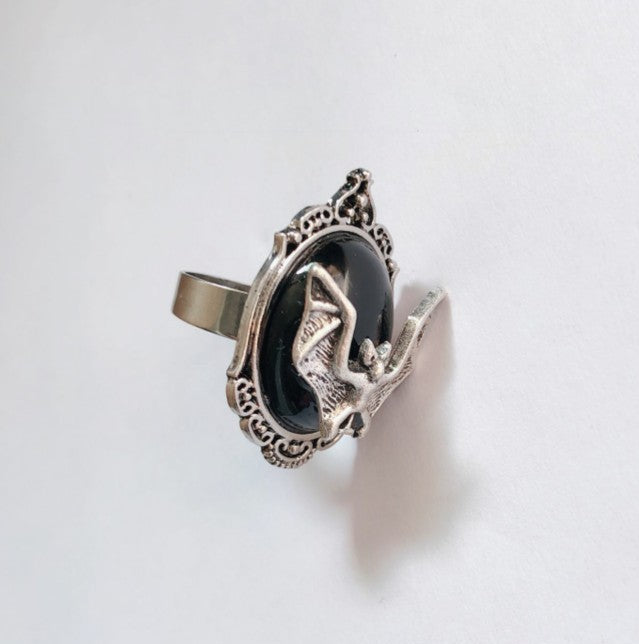 Black Bat Ring Gemstone Pendant Ring