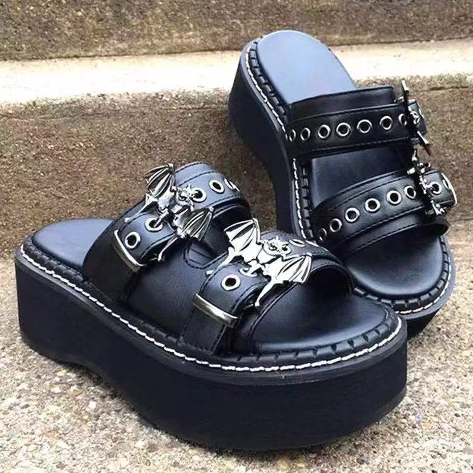 Bat Slides Sandals Gothic Summer Womens