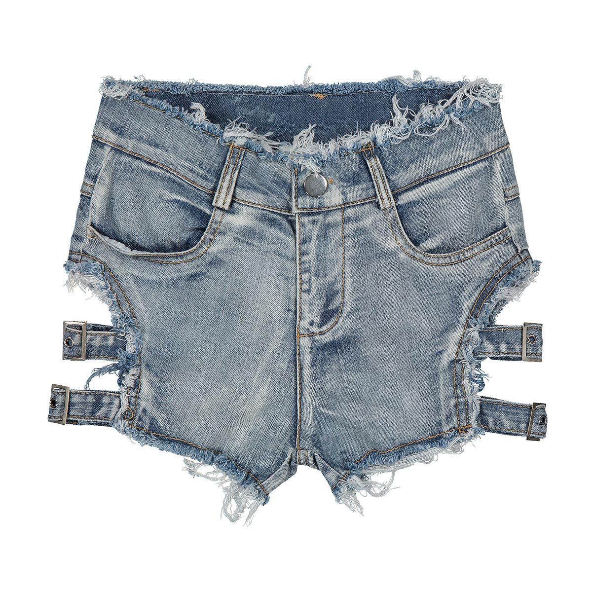 Belt Strapped Denim Shorts