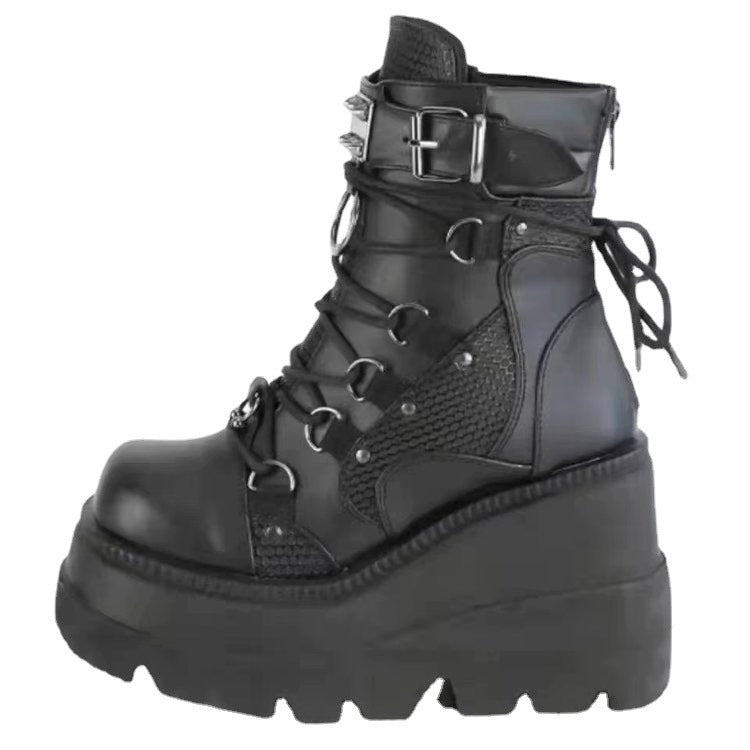 Black Ankle Wedge Platform Boots