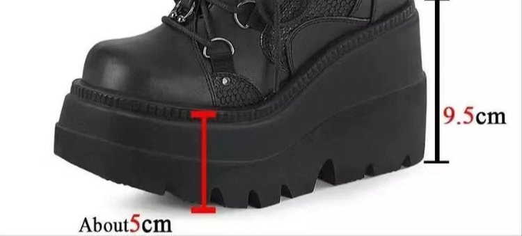 womens Black Ankle Wedge Platform Boots