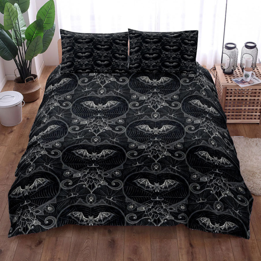 gray Black Bat Bedding Set - Duvet Cover and Pillowcases