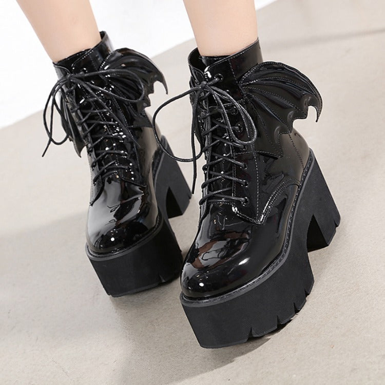 Black Bat Boots with Bat Wings