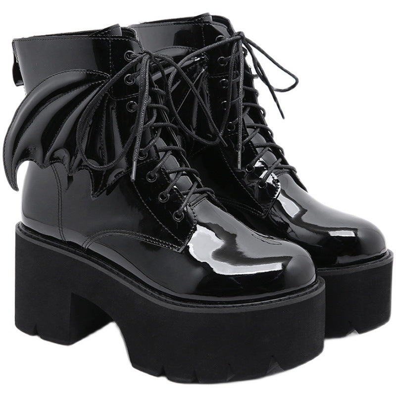 Black Bat Boots with Bat Wings