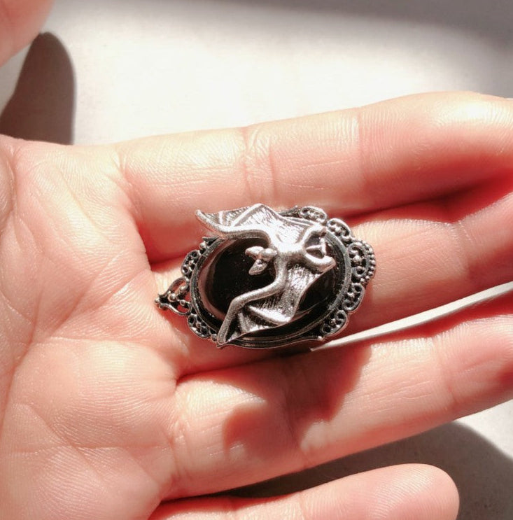 Black Bat Ring Gemstone Pendant Ring