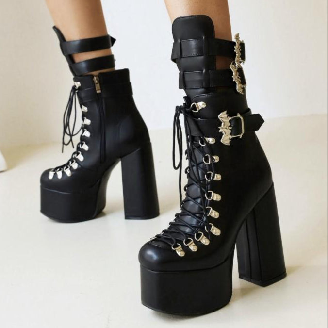 Black Bat Shoes Platform Heel Boots