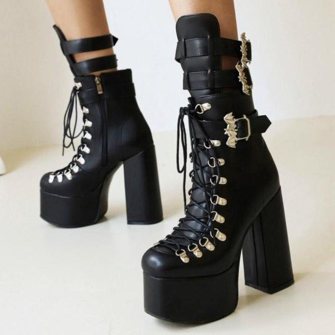 Black Bat Shoes Platform Heel Boots