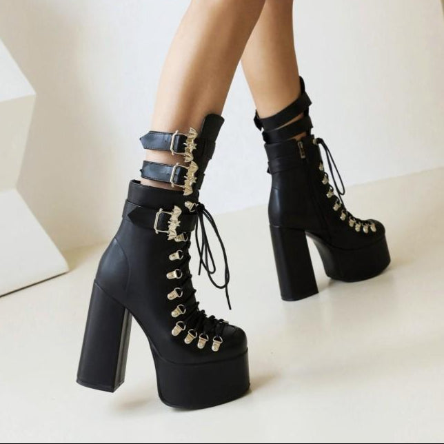 Black Bat Shoes Platform Heel Boots