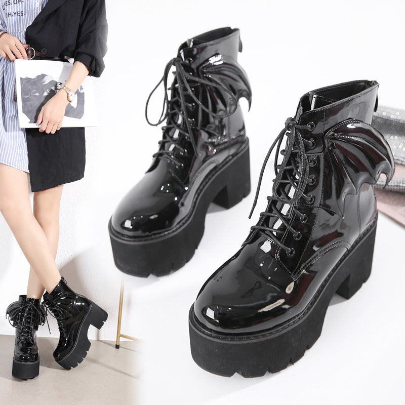 Black Bat Boots with Bat Wings
