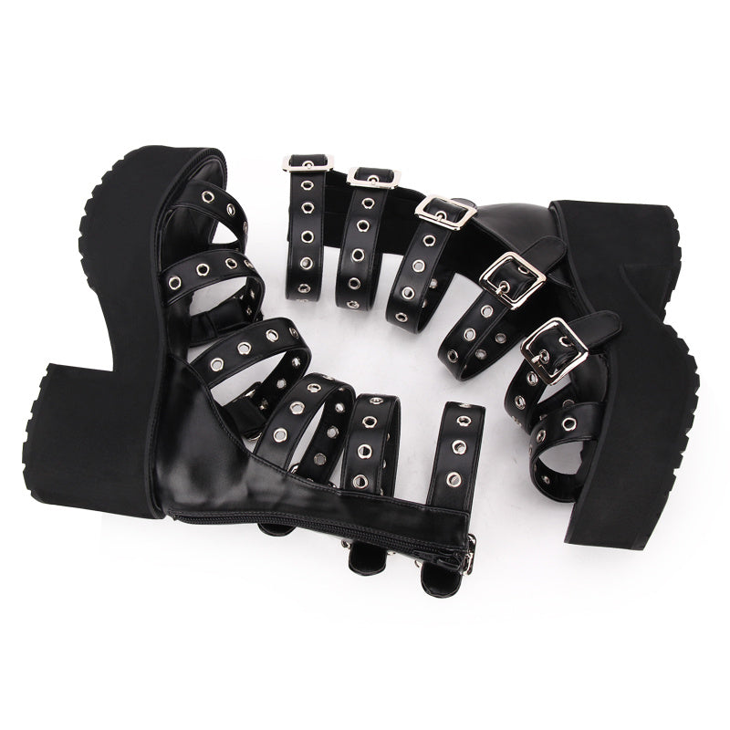 Black Buckle Straps Sandals