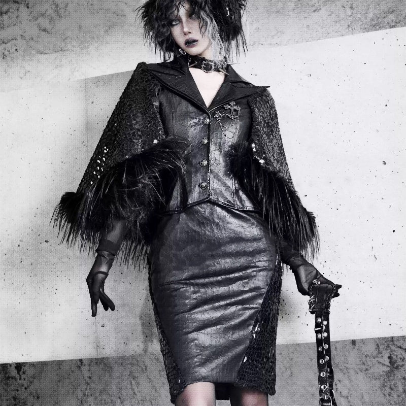 Black Cape Gothic Jacket with Faux Fur