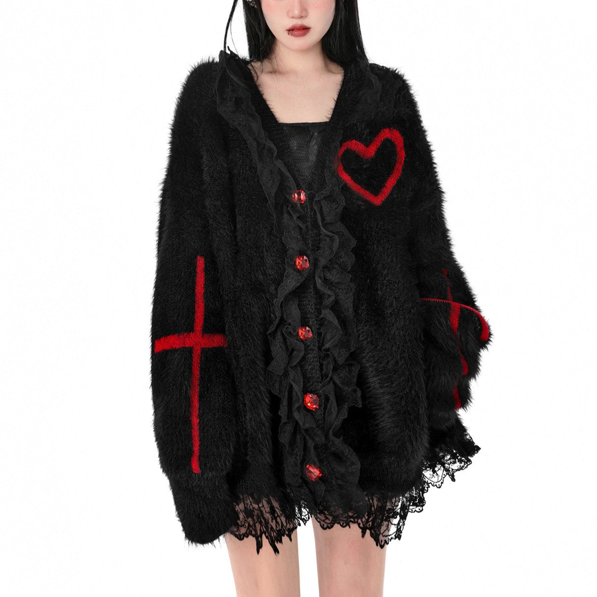 Black Goth alt Cardigan with Red Cross