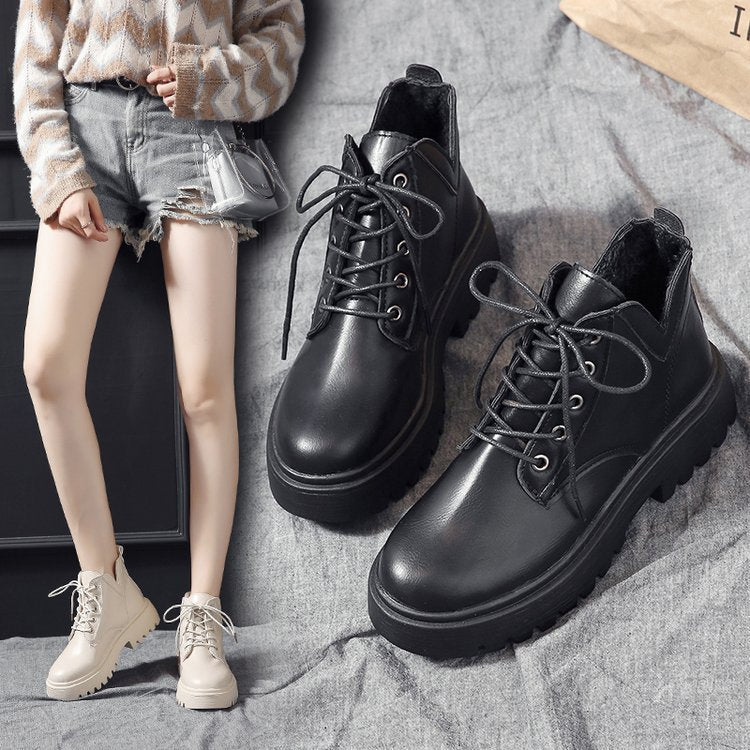Black Casual Low Flat Boots Womens