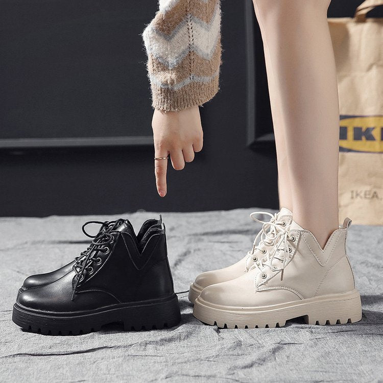 Black Casual Low Flat Boots Womens