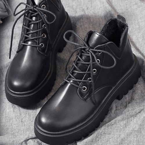 Black Casual Low Flat Boots Womens