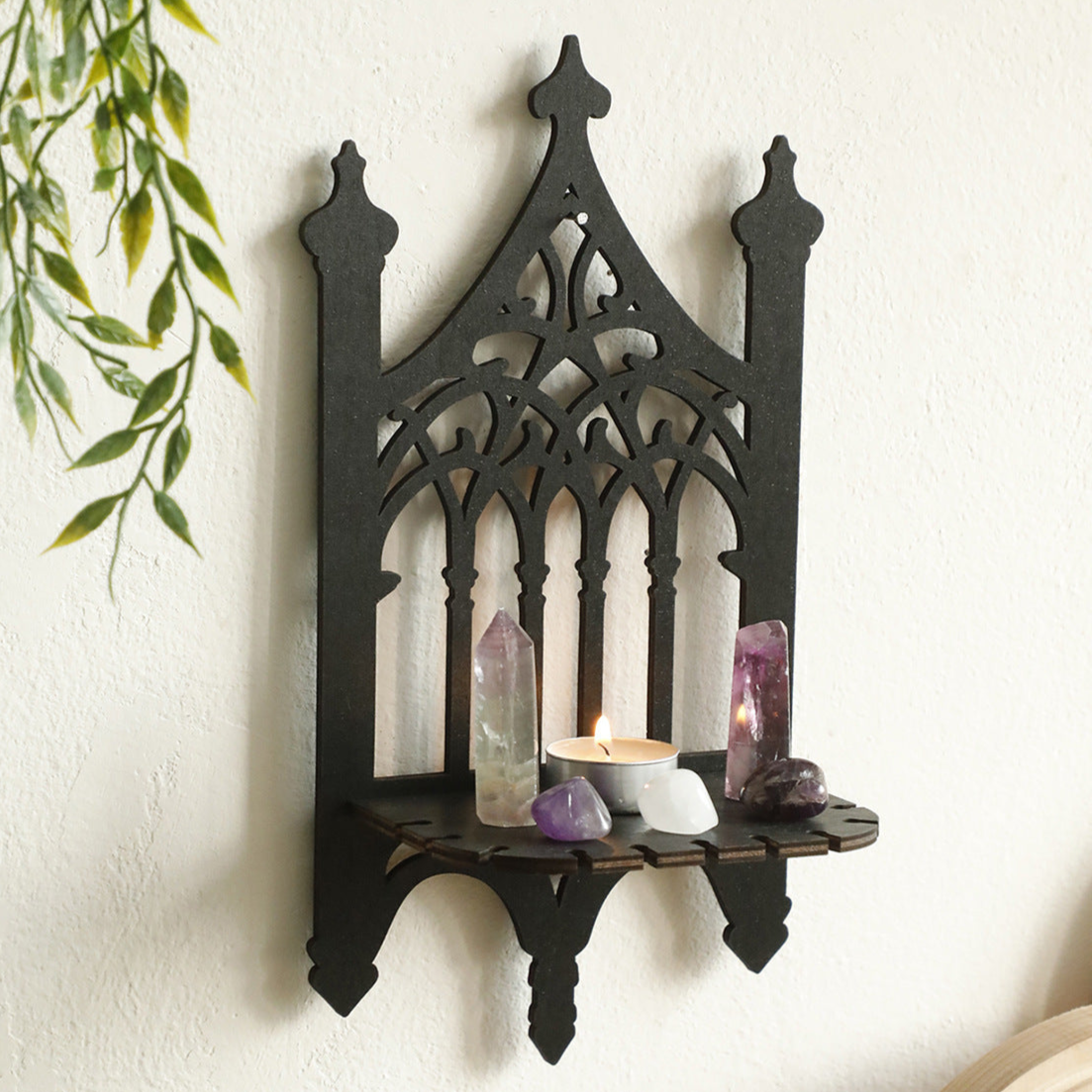 Black Cathedral Window Wall Shelf Goth