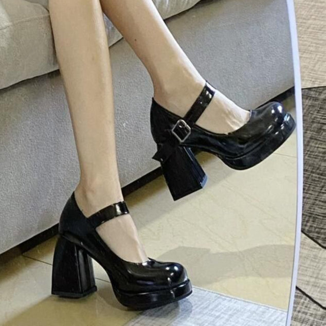 Black Chunky Platform Heels Mary Jane Heels
