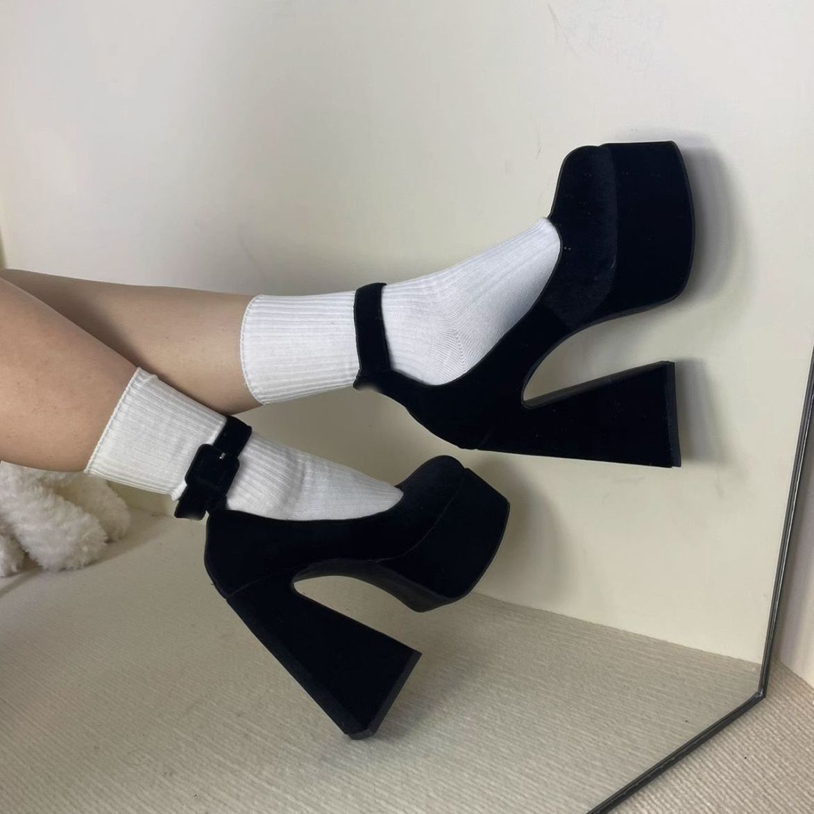 Black Chunky Platform Heels Mary Jane Heels