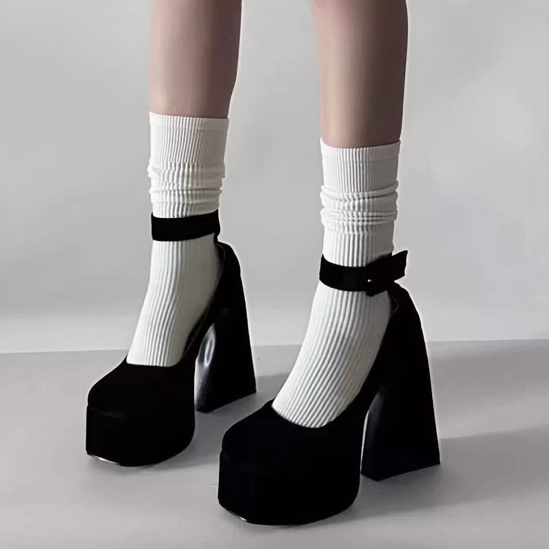 Black Chunky Platform Heels Mary Jane Heels